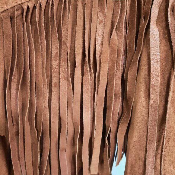 Vintage 90s Fringed Suede Jacket Size M Tan Brown Western Boho Short Cropped - Picture 5 of 13